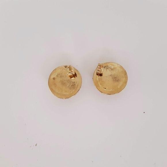 Earrings Button Stud Gold Tone Orange Vintage Look New in Package Clean smoke fr - Picture 5 of 8